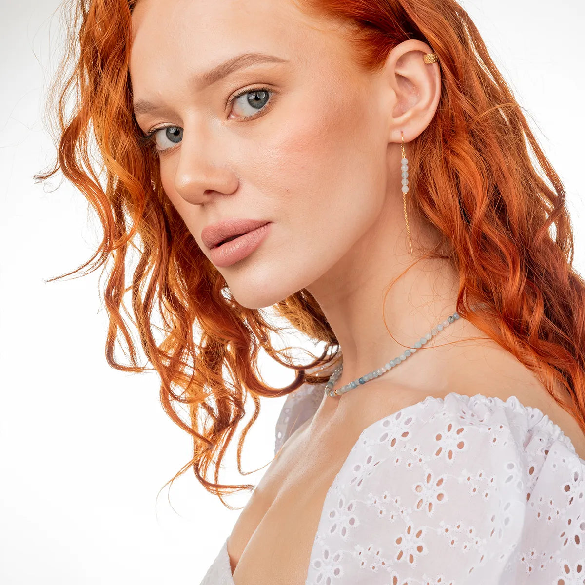 Naszyjnik SUMMER z błękitnym akwamarynem srebrny pozłacany