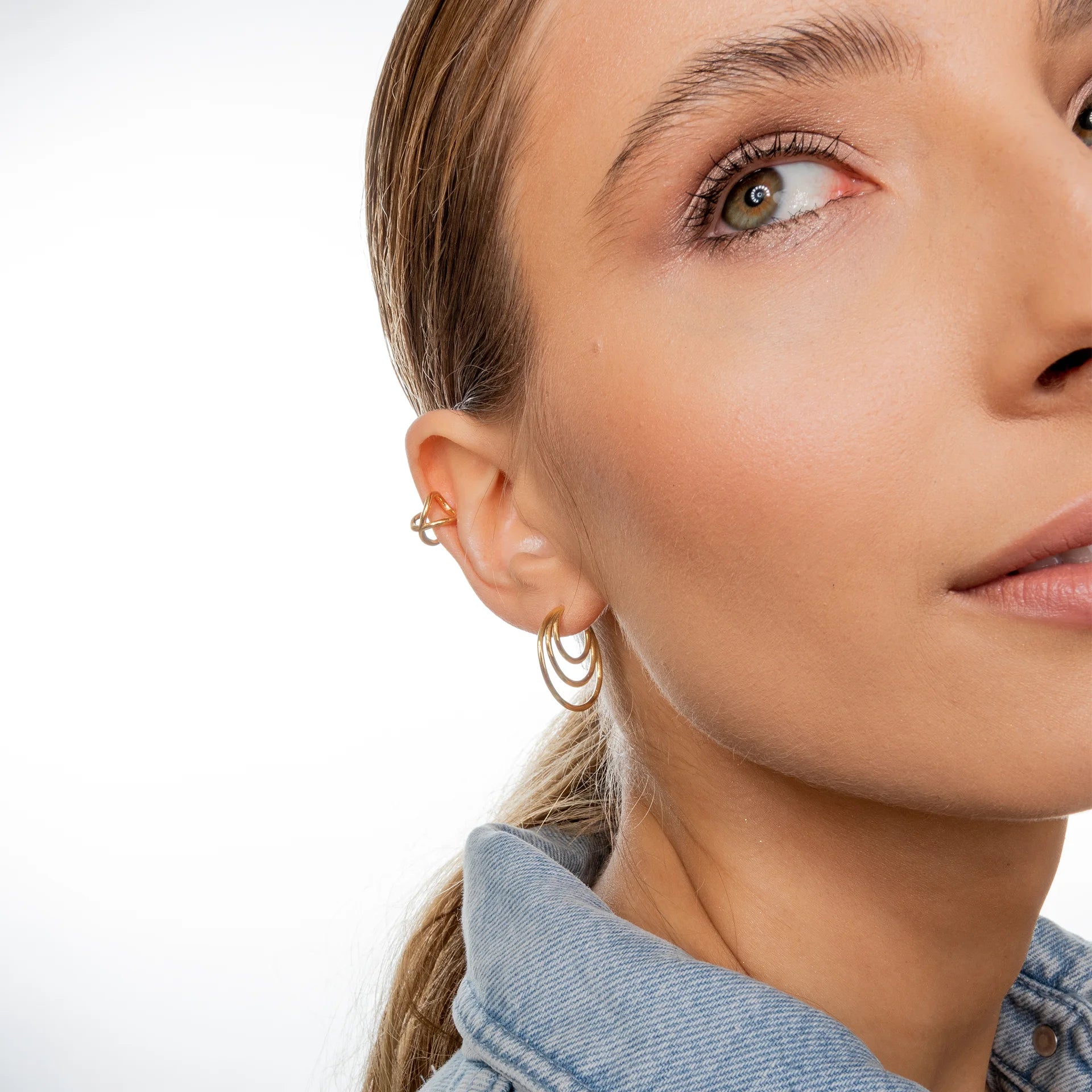 Nausznica DOUBLE srebrna pozłacana