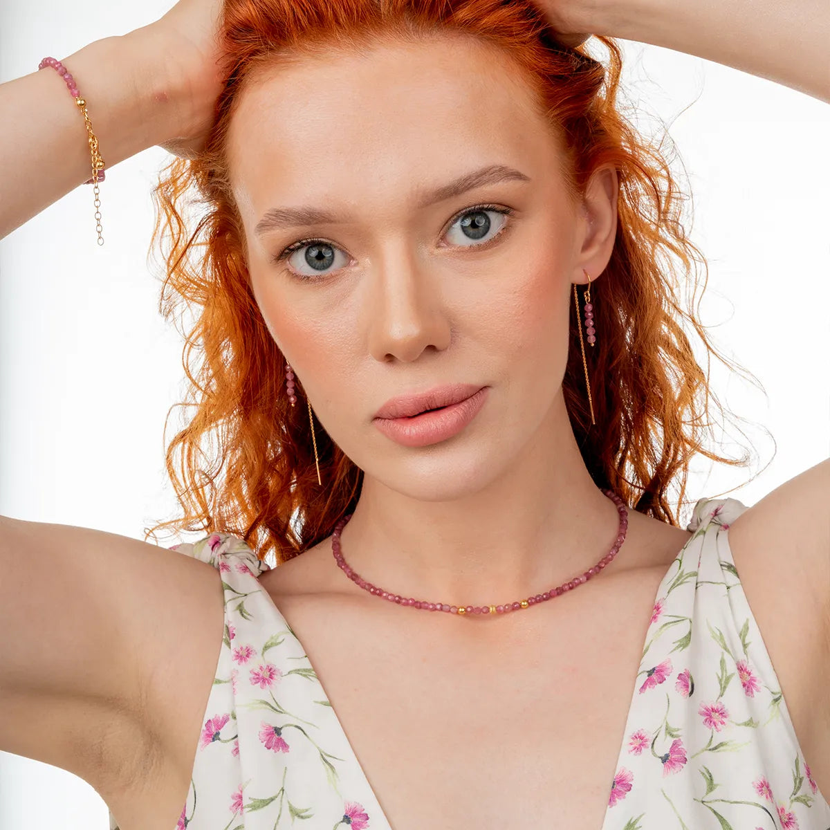 Naszyjnik SUMMER z różowym turmalinem srebrny pozłacany