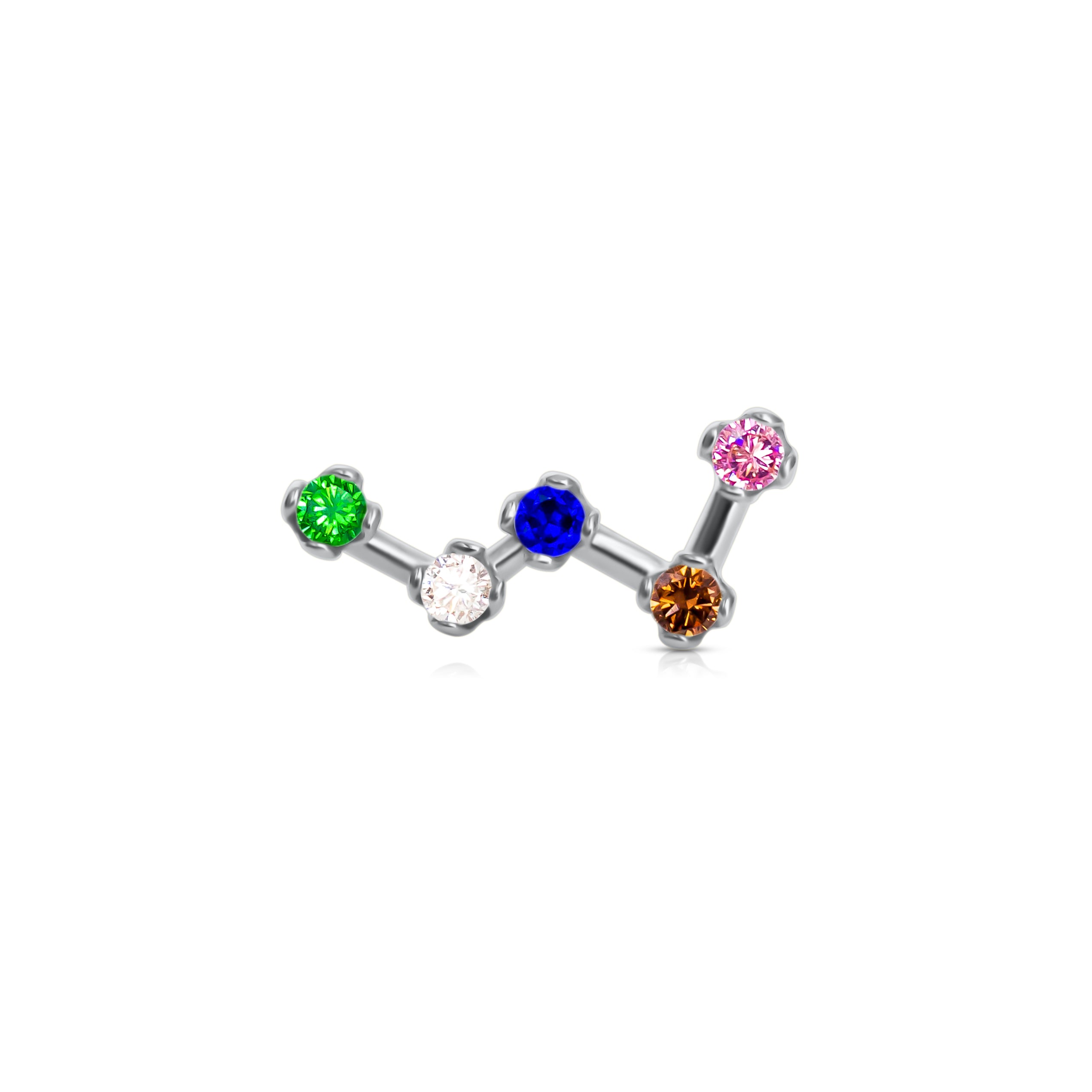 Nausznica CASSIOPEIA srebrna - kolorowe kamienie
