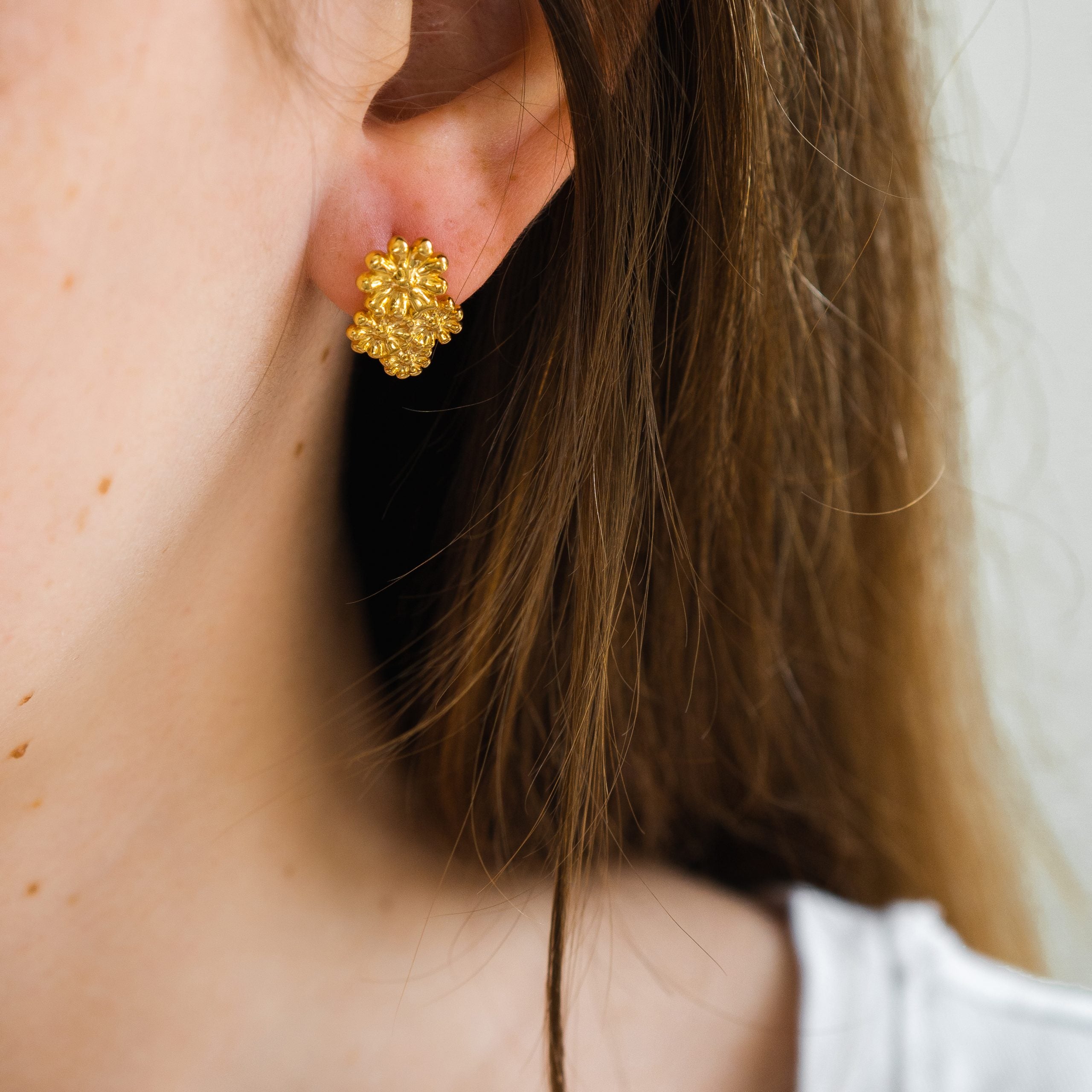 Kolczyk kwiat DAISY srebrny pozłacany