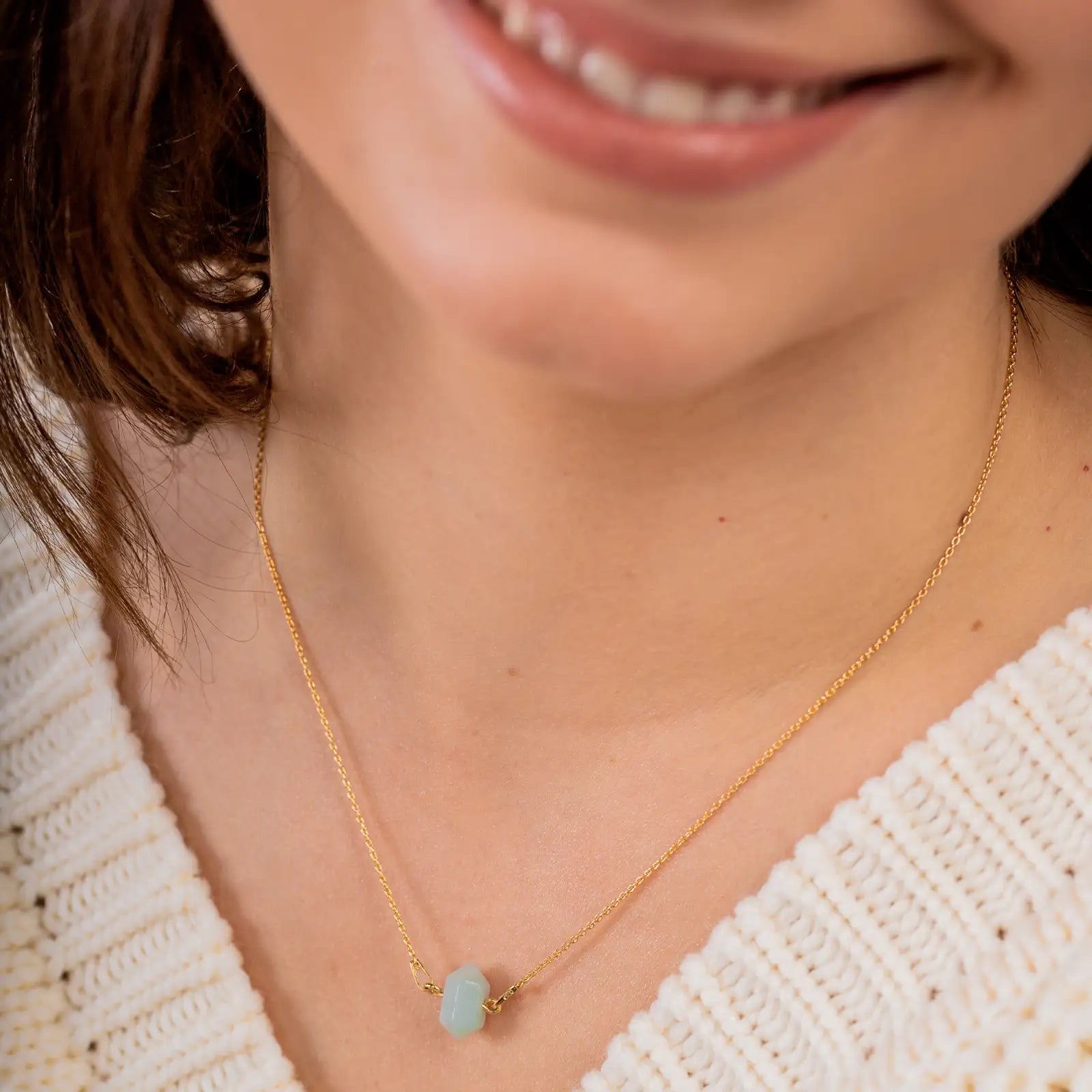 Naszyjnik z amazonitem HOPE srebrny pozłacany