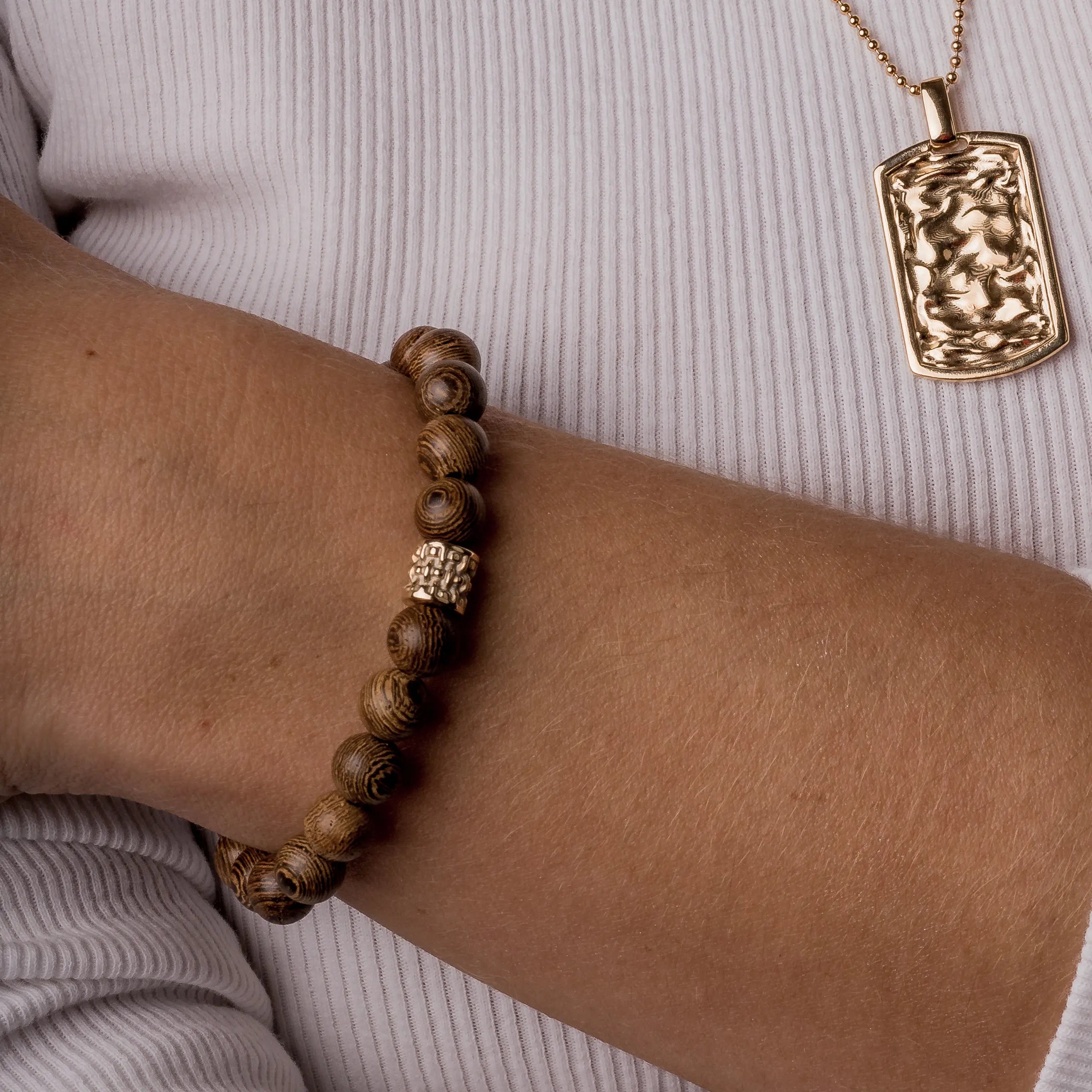 Bransoletka z drewna wenge ALEX - UNISEX srebrna pozłacana