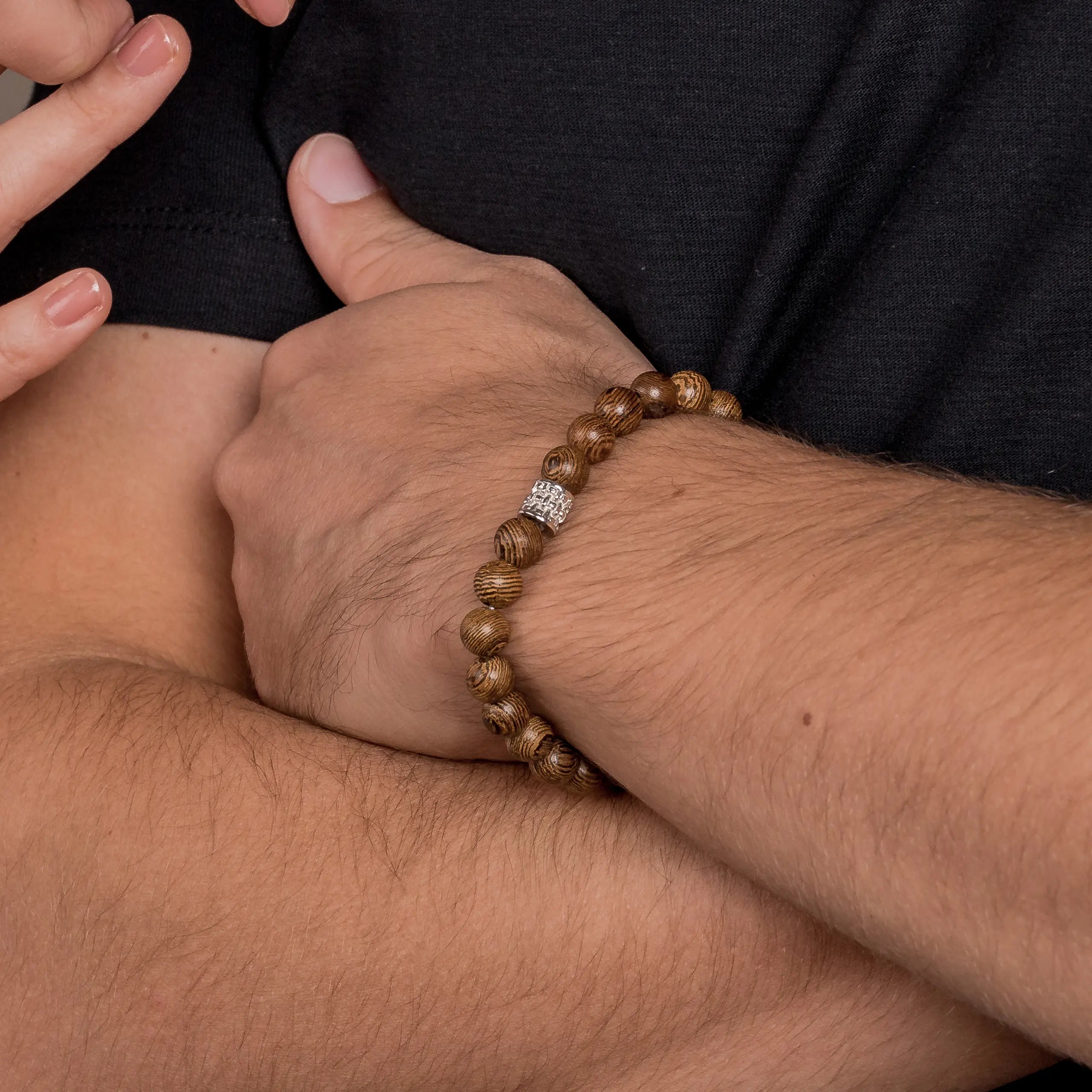 Bransoletka z drewna wenge ALEX - UNISEX srebrna