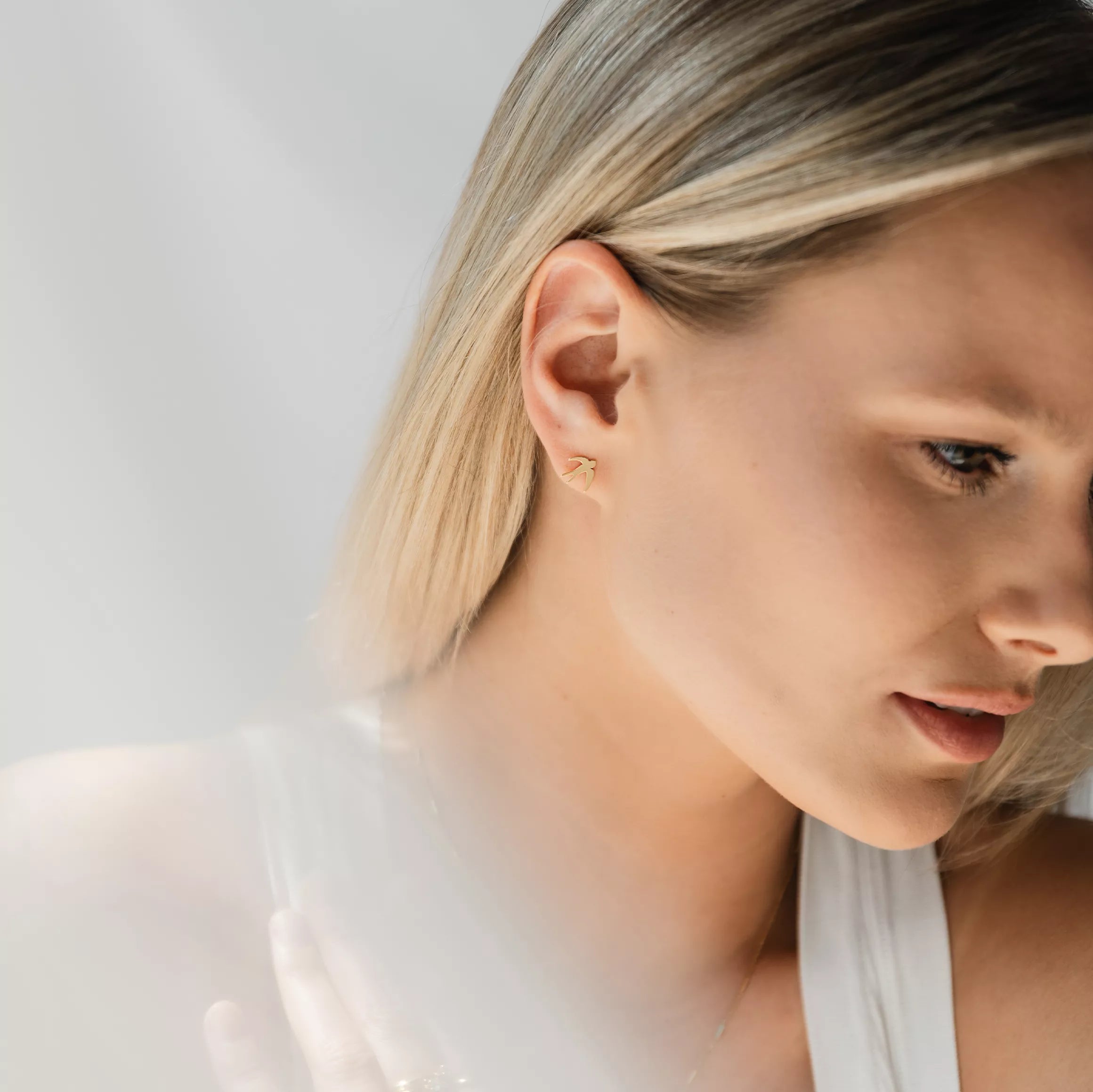 Kolczyki jaskółki BIRD srebrne pozłacane