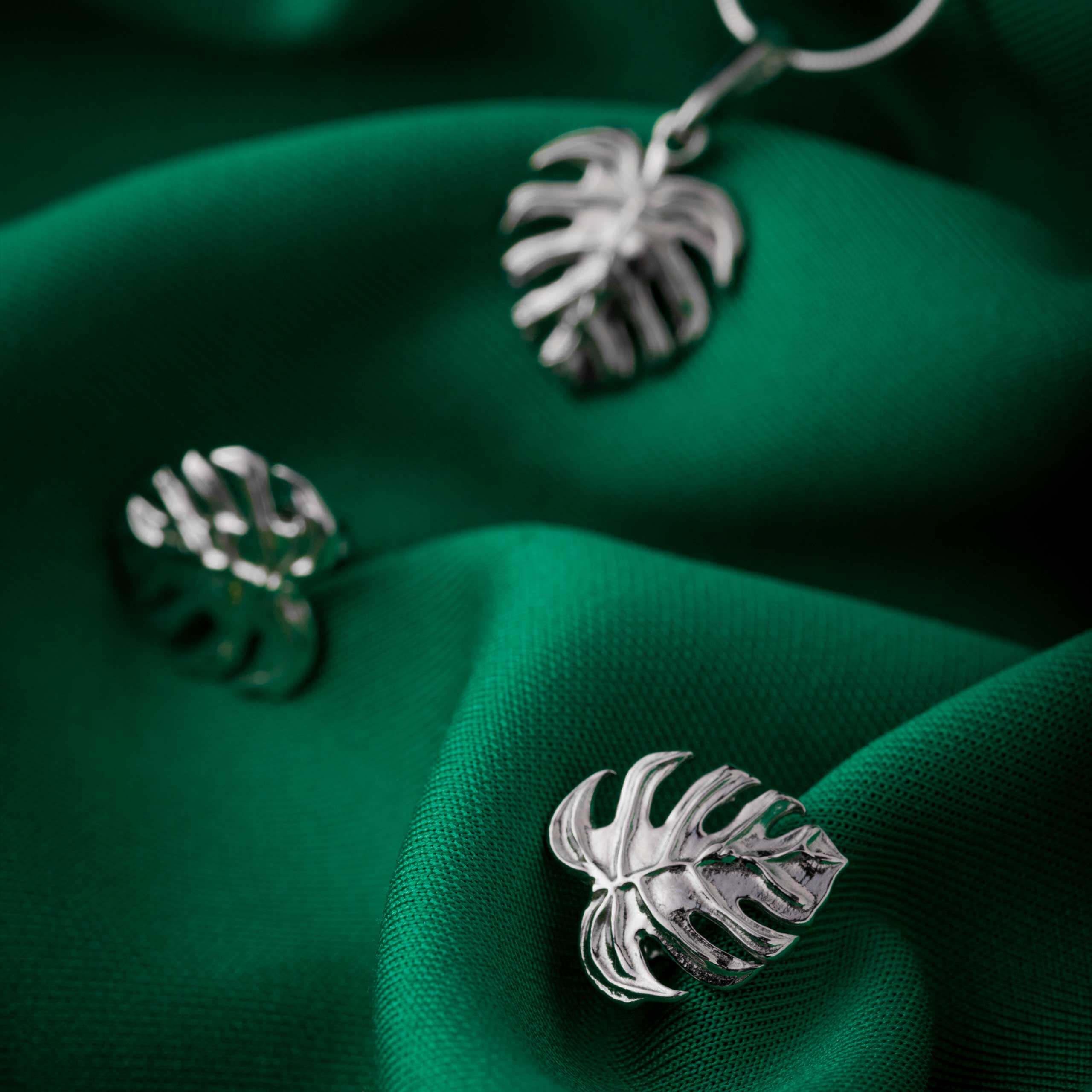 Kolczyki liście MONSTERA srebrne