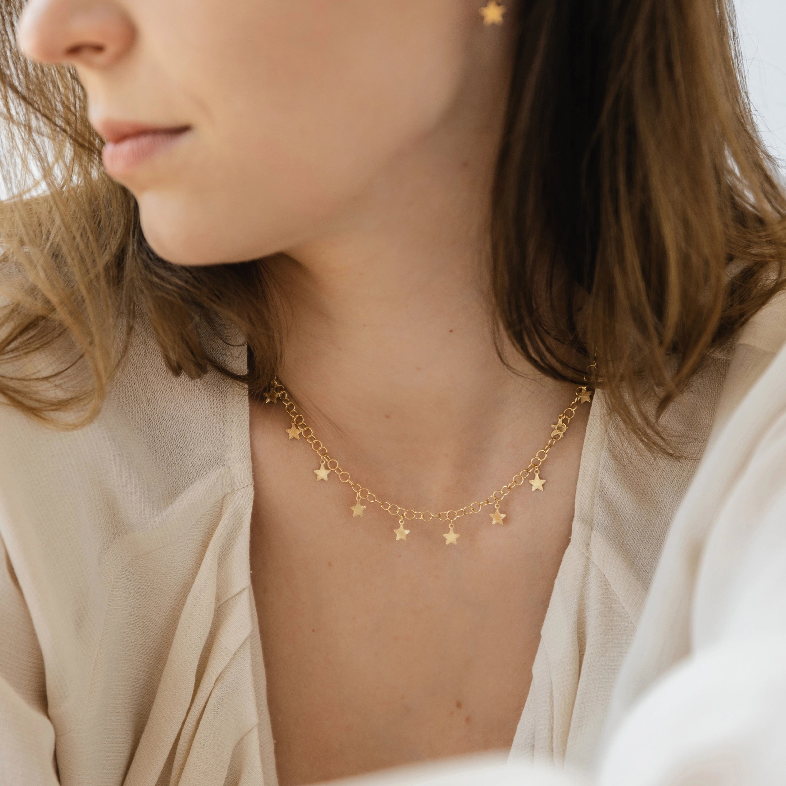 Łańcuszek STARS 2 srebrny pozłacany