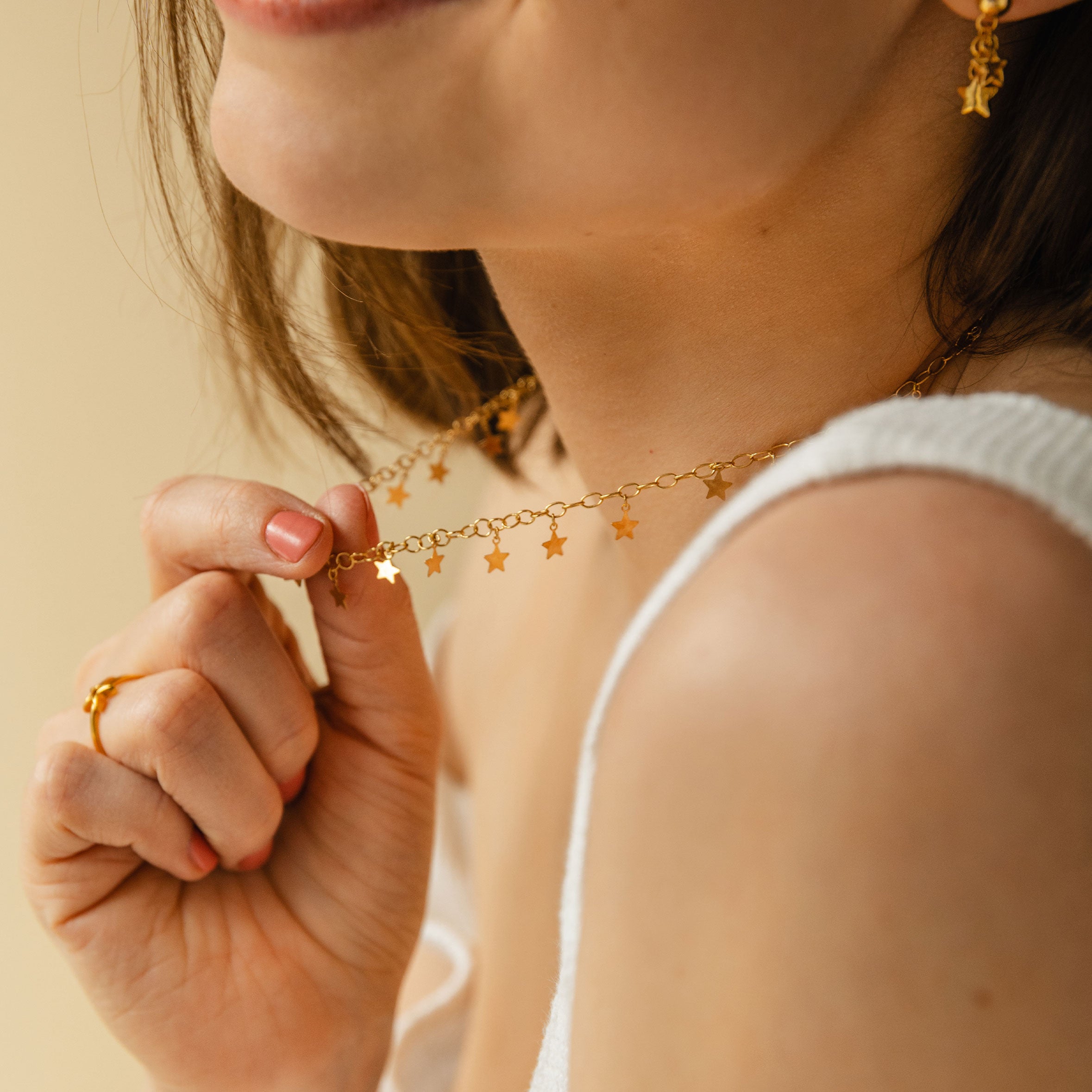 Łańcuszek gwiazdki STARS srebrny pozłacany