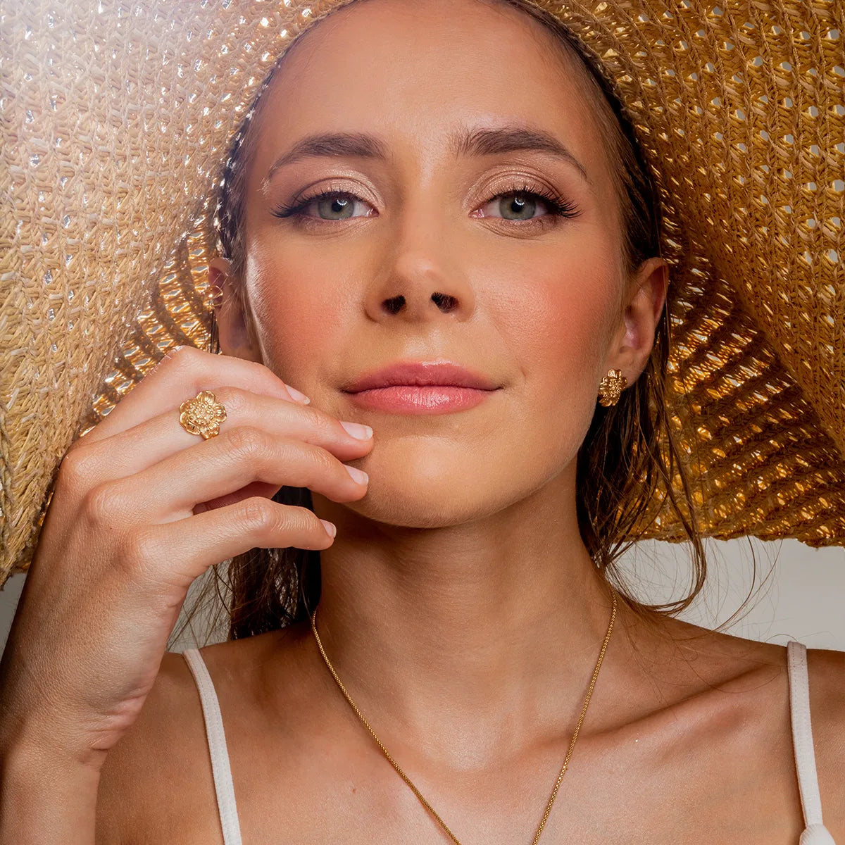 Pierścionek KWIAT JABŁONI pozłacany