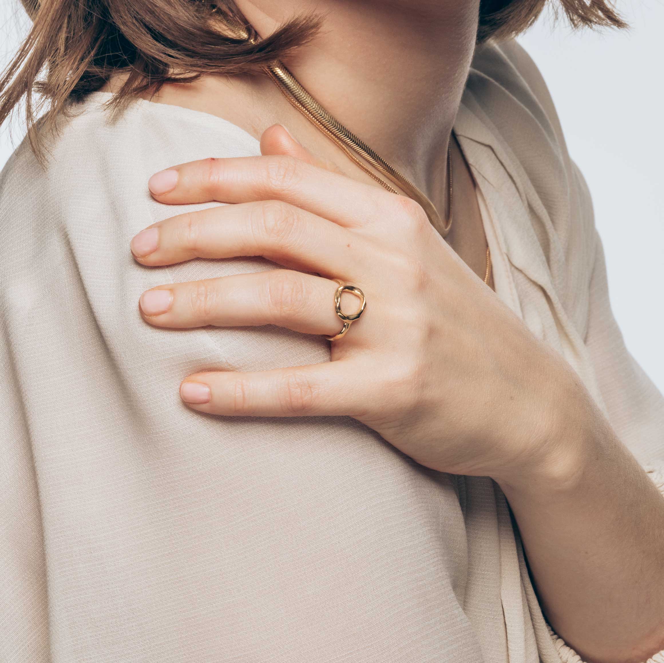 Pierścionek NATURAL srebrny pozłacany