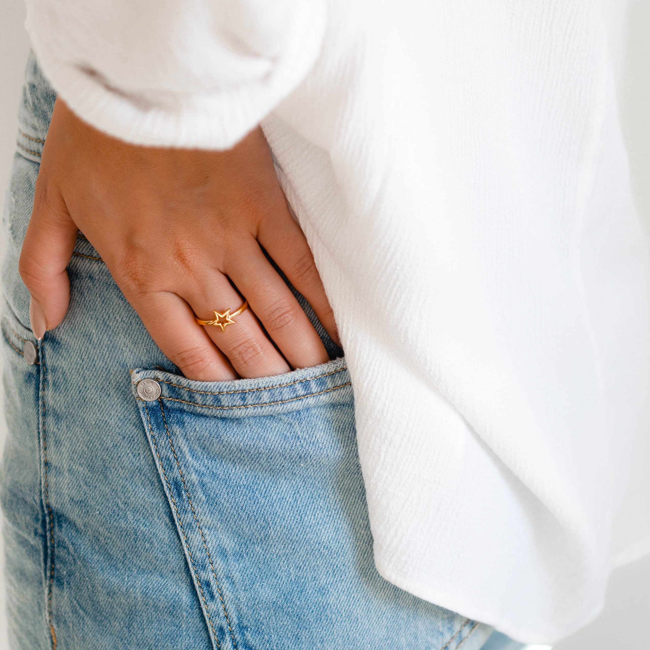 Pierścionek gwiazdki STAR srebrny pozłacany