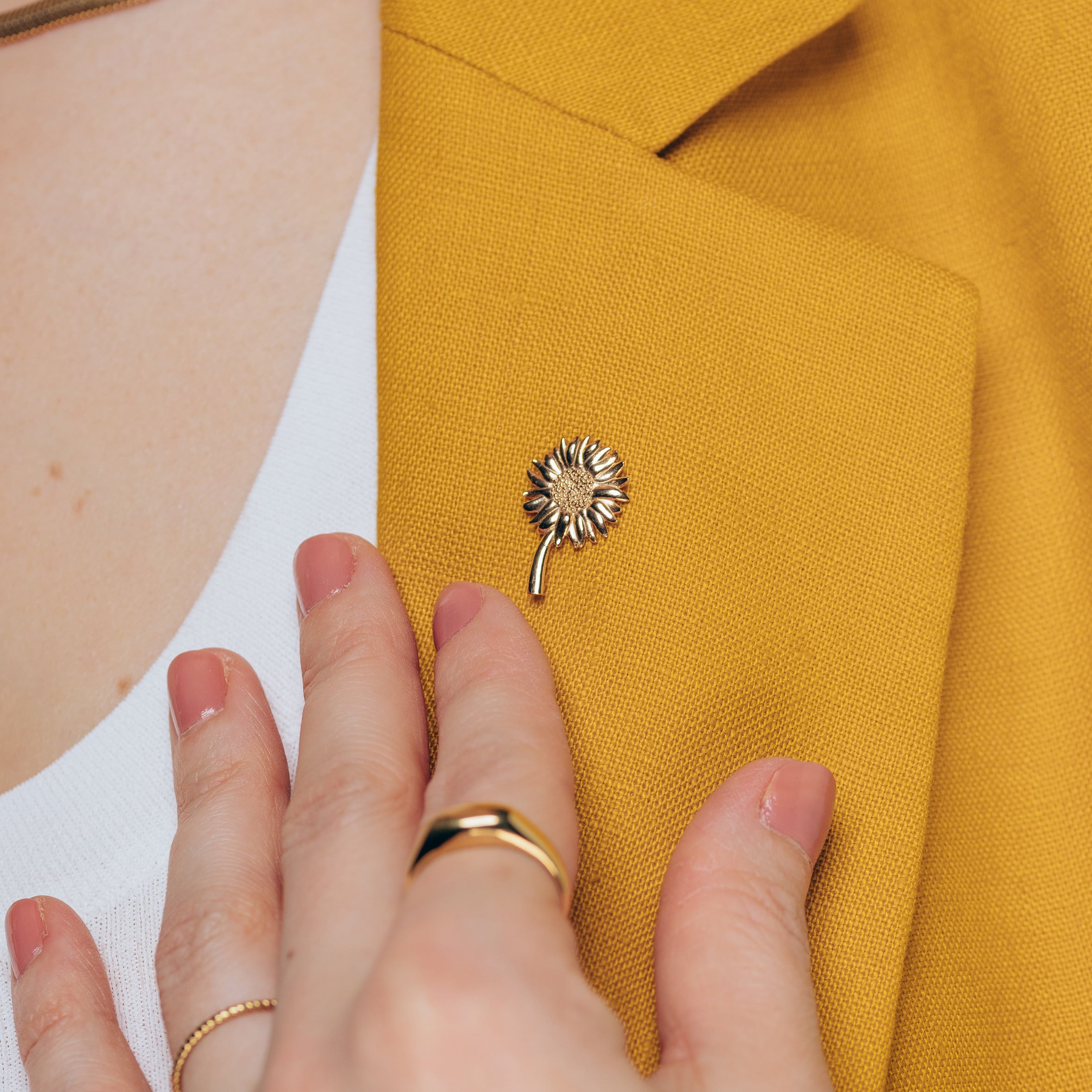 Przypinka słonecznik SUNFLOWER srebrny pozłacany