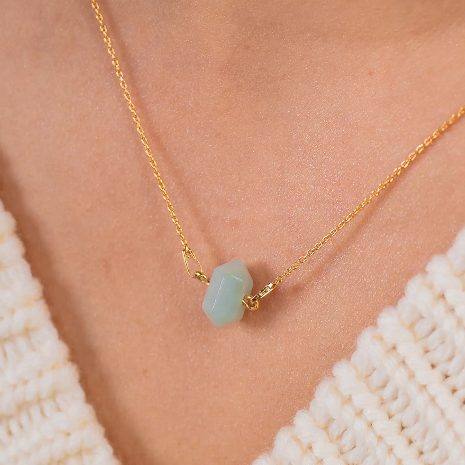 Naszyjnik z amazonitem HOPE srebrny pozłacany