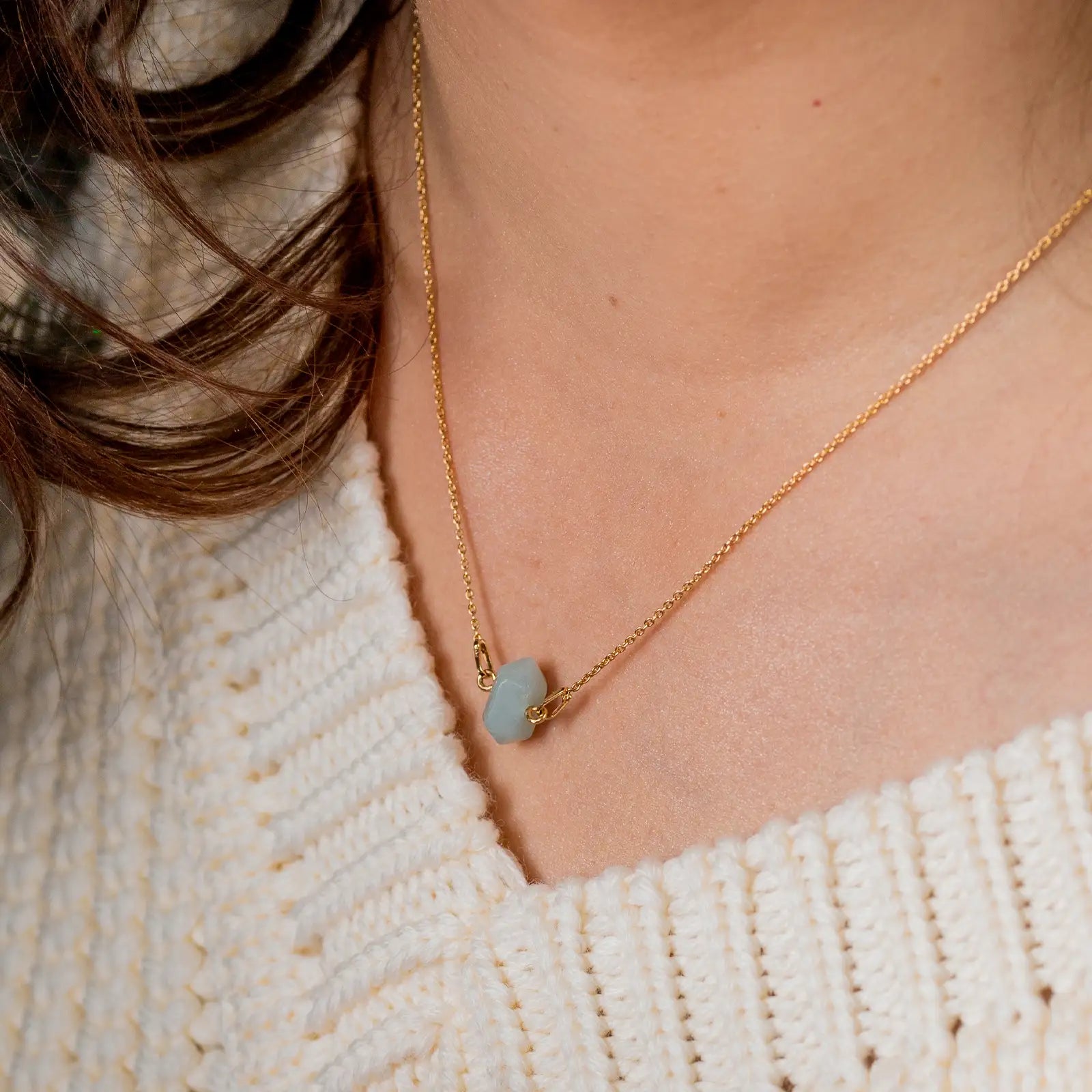 Naszyjnik z amazonitem HOPE srebrny pozłacany