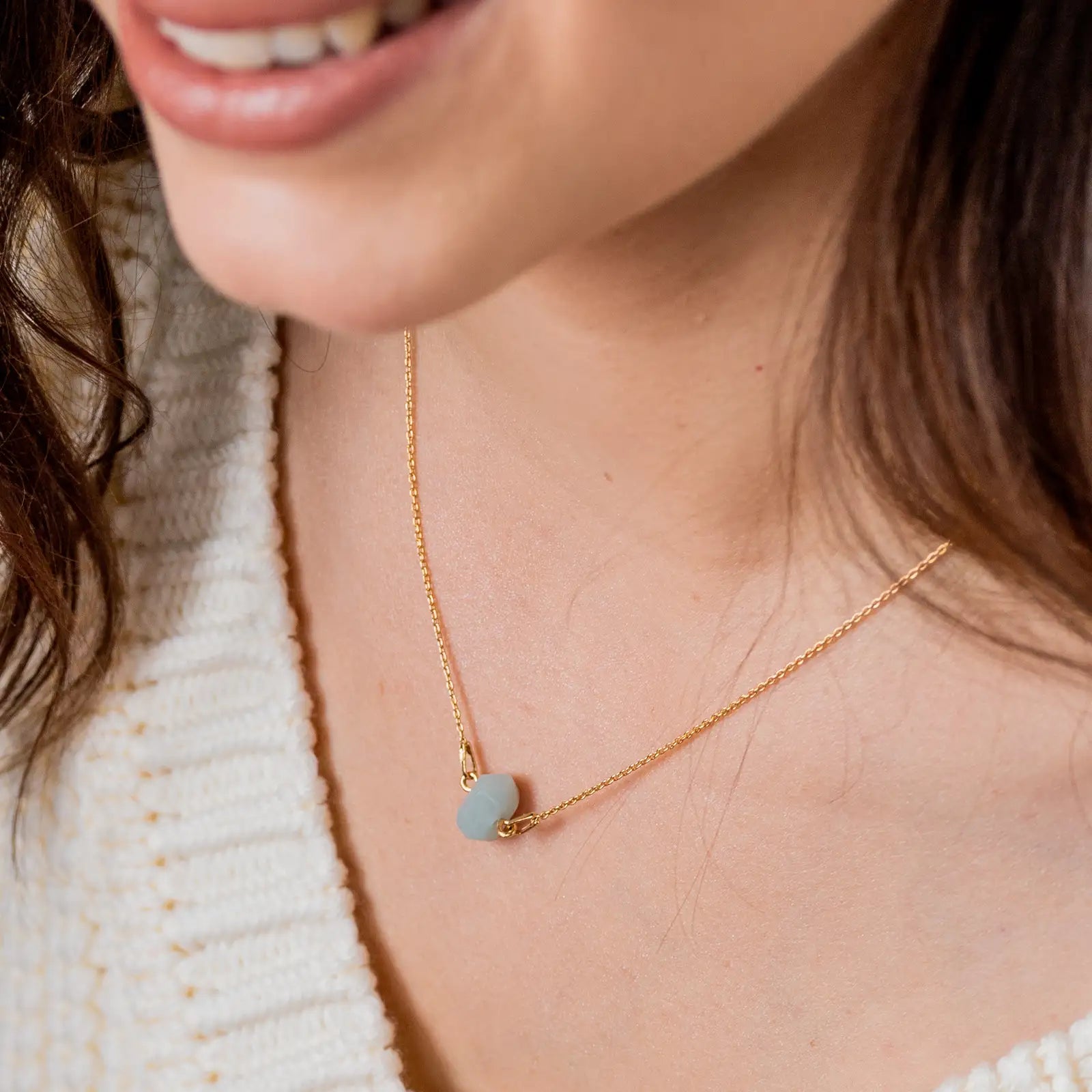 Naszyjnik z amazonitem HOPE srebrny pozłacany