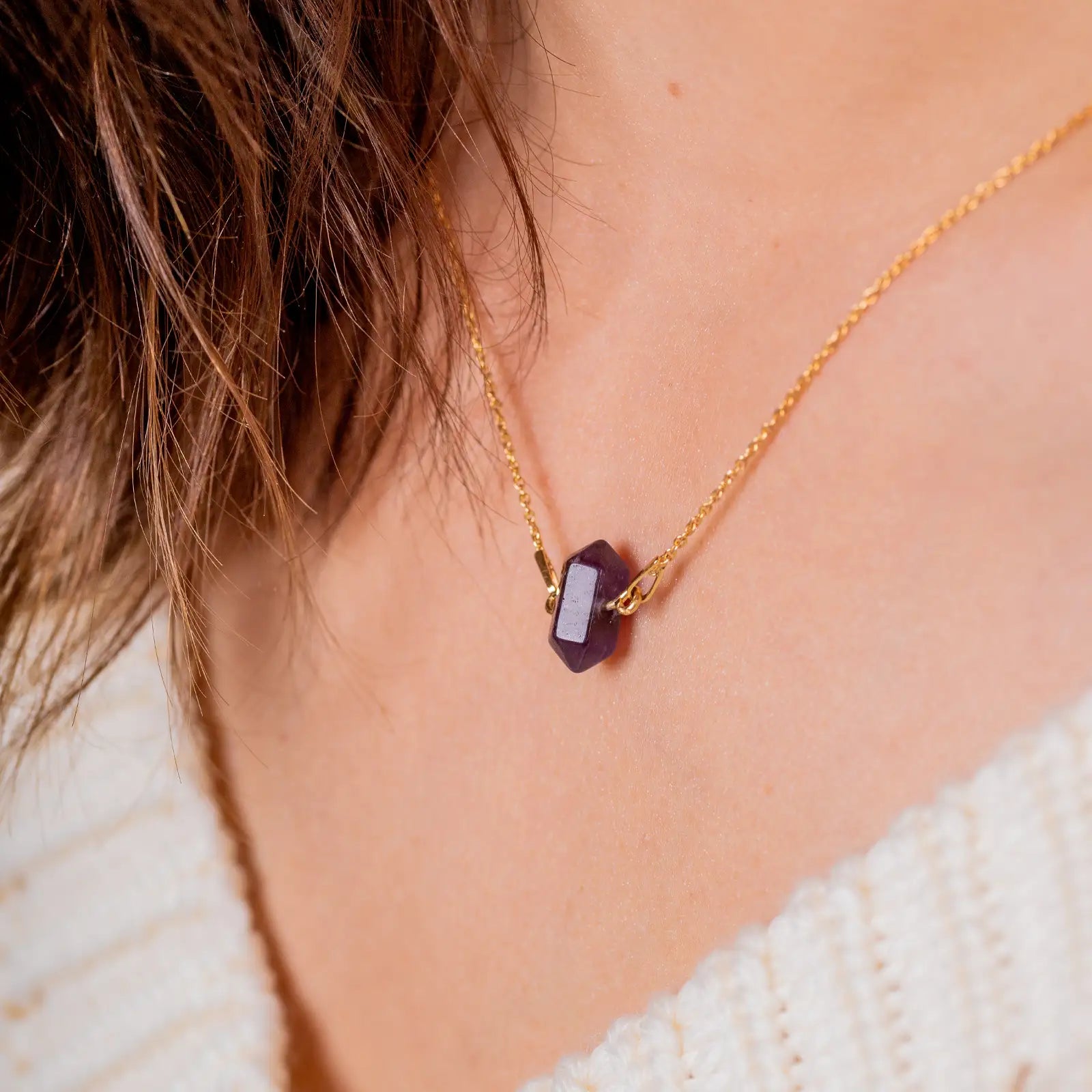 Naszyjnik z ametystem HOPE srebrny pozłacany