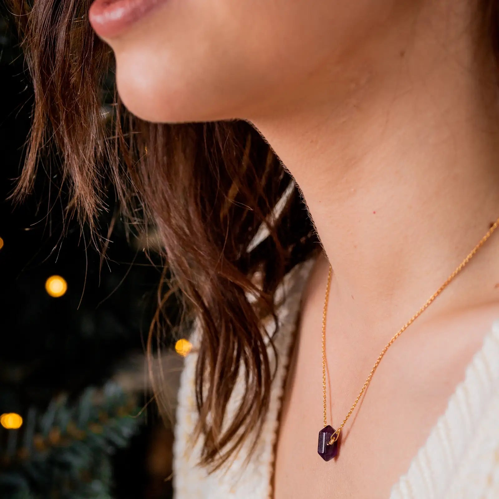 Naszyjnik z ametystem HOPE srebrny pozłacany