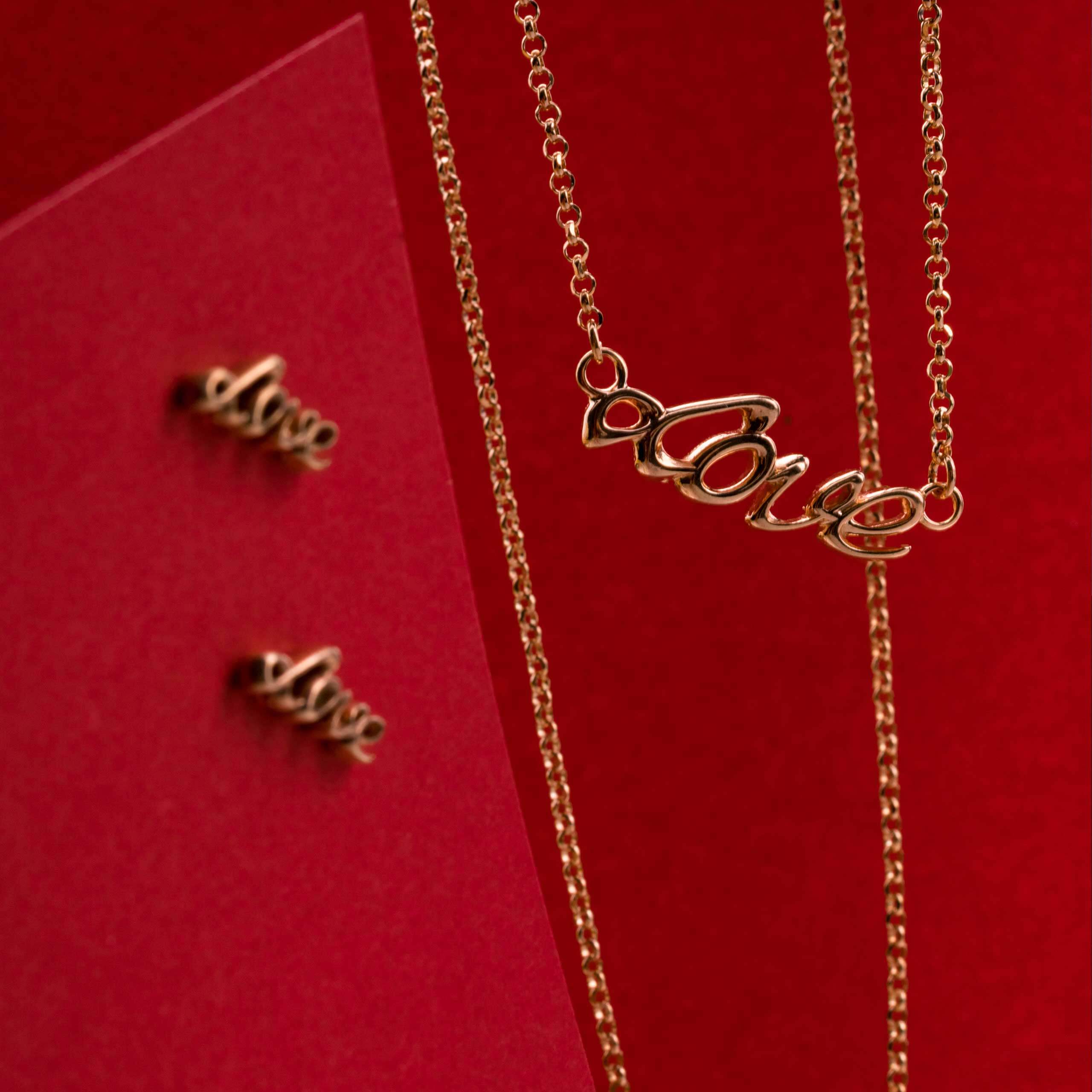 Naszyjnik LOVE srebrny pozłacany na różowo