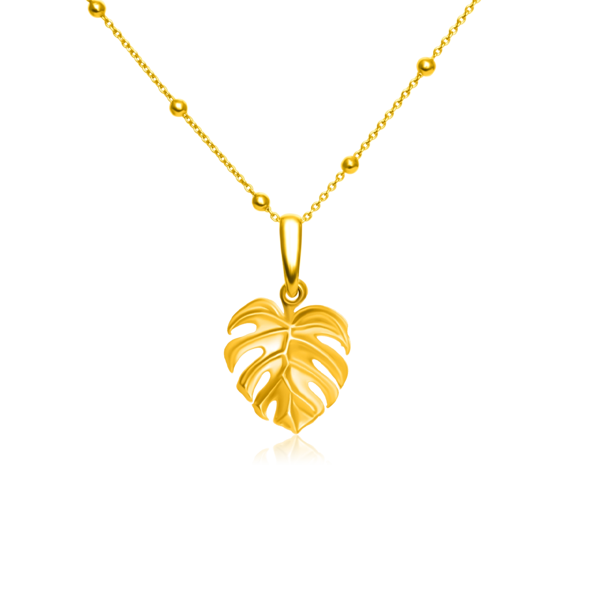 Naszyjnik MONSTERA srebrny pozłacany - zawieszka i łańcuszek