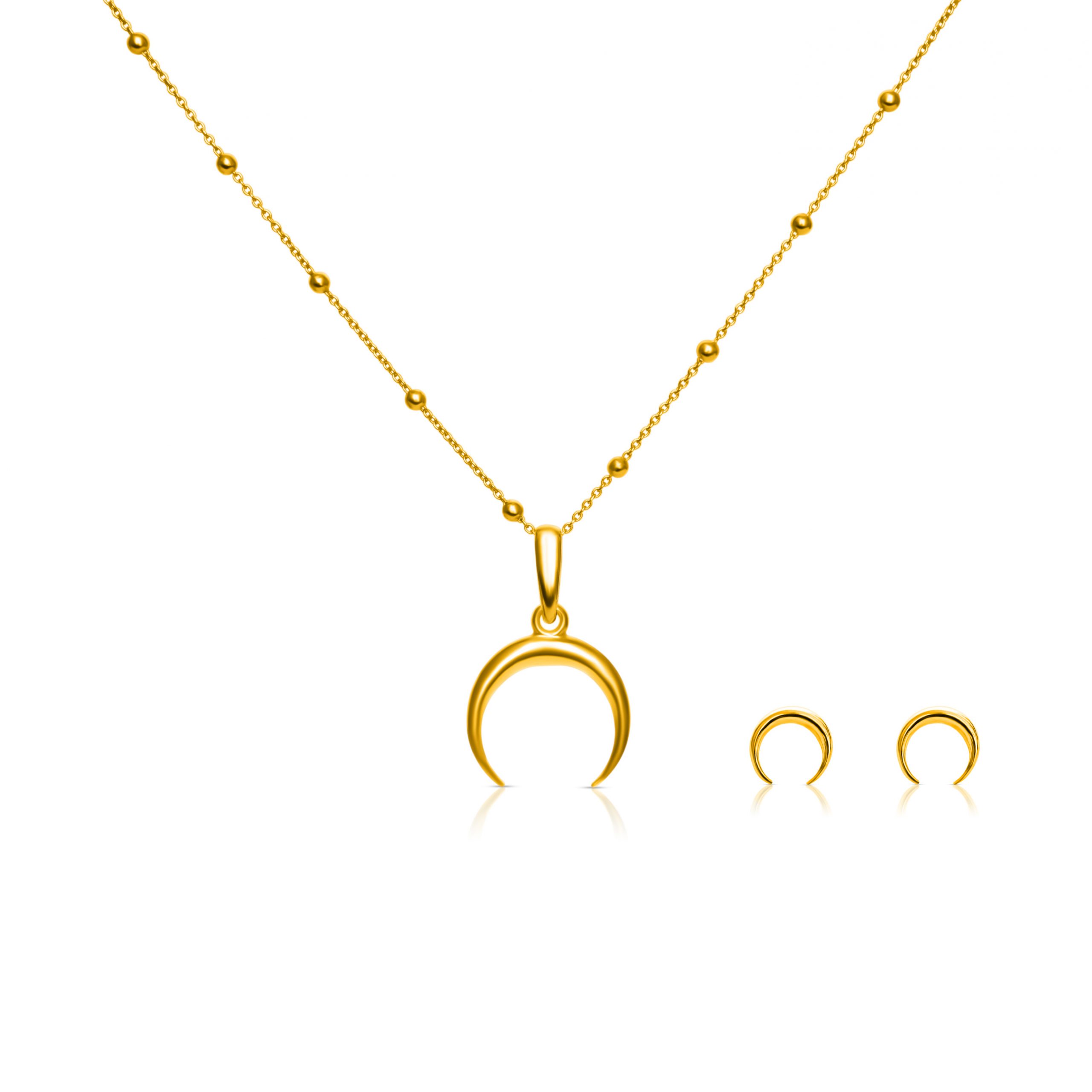 Zestaw KSIĘŻYCOWY srebrny pozłacany- zawieszka, kolczyki i łańcuszek